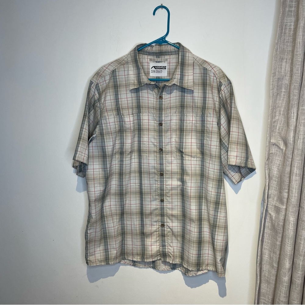 MOUNTAIN KHAKIS Men's Pointe Short-Sleeve Shirt - Size XL Green and Cream
